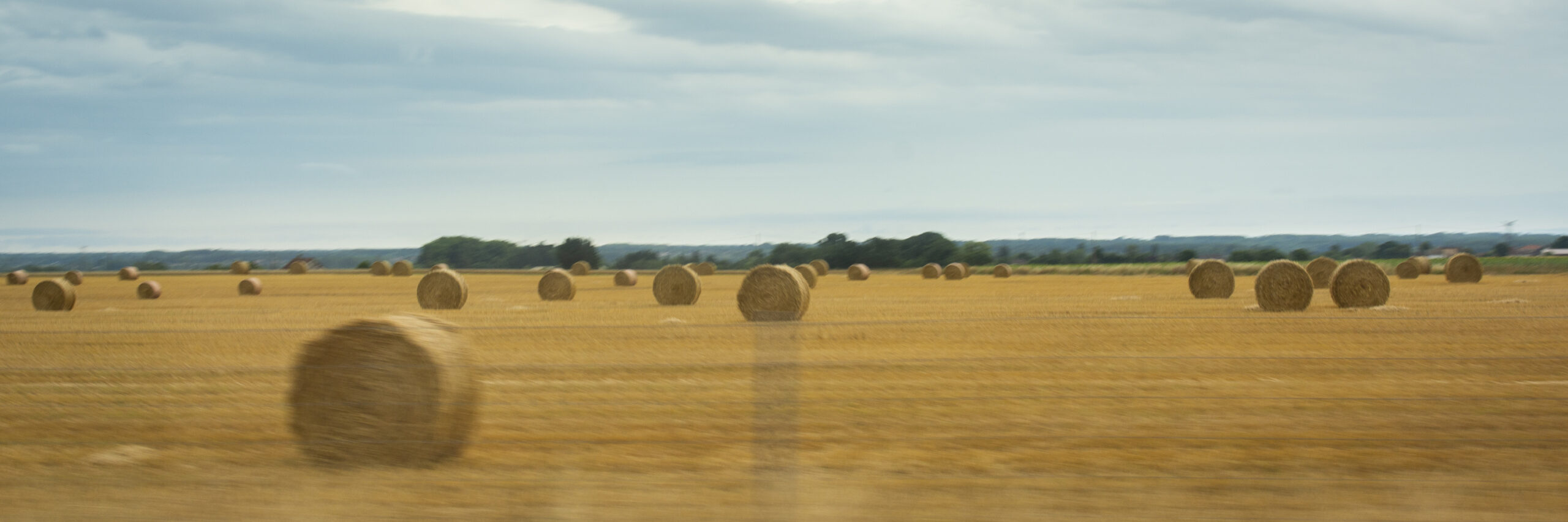 Photographie de balles de paille en bord de route