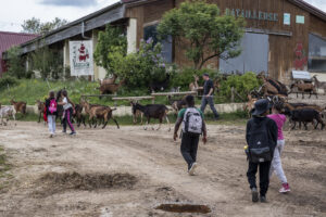 Enfants découvrant la ferme pédagogique de Rochejean